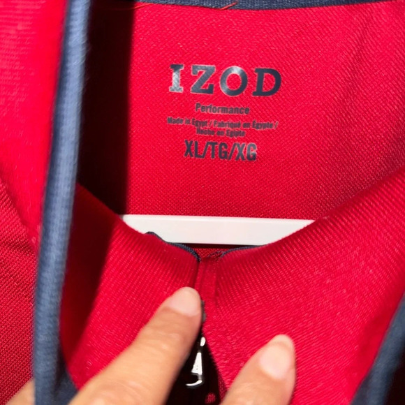 IZOD Men's 1/4 Zip Sweater Performance Wicking UPF-15 Pull Over Red Navy XL - Picture 3 of 7